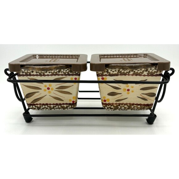 Temp-Tations by‎ Tara Ramekins Square Serving Bowls 10oz w/Lids & Metal Carrier - Picture 2 of 16